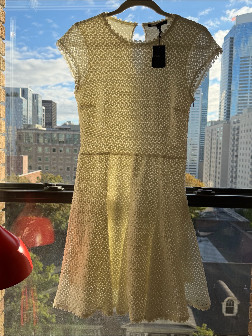 Maje Cream Lace Fit-And-Flare Mini Dress
